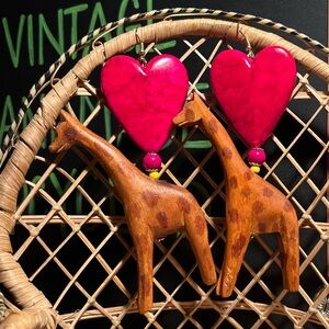 Handcrafted Giraffe Heart Earrings giraffe 🦒❣️ WOODEN  CUTE AS A BUTTON GET EM!